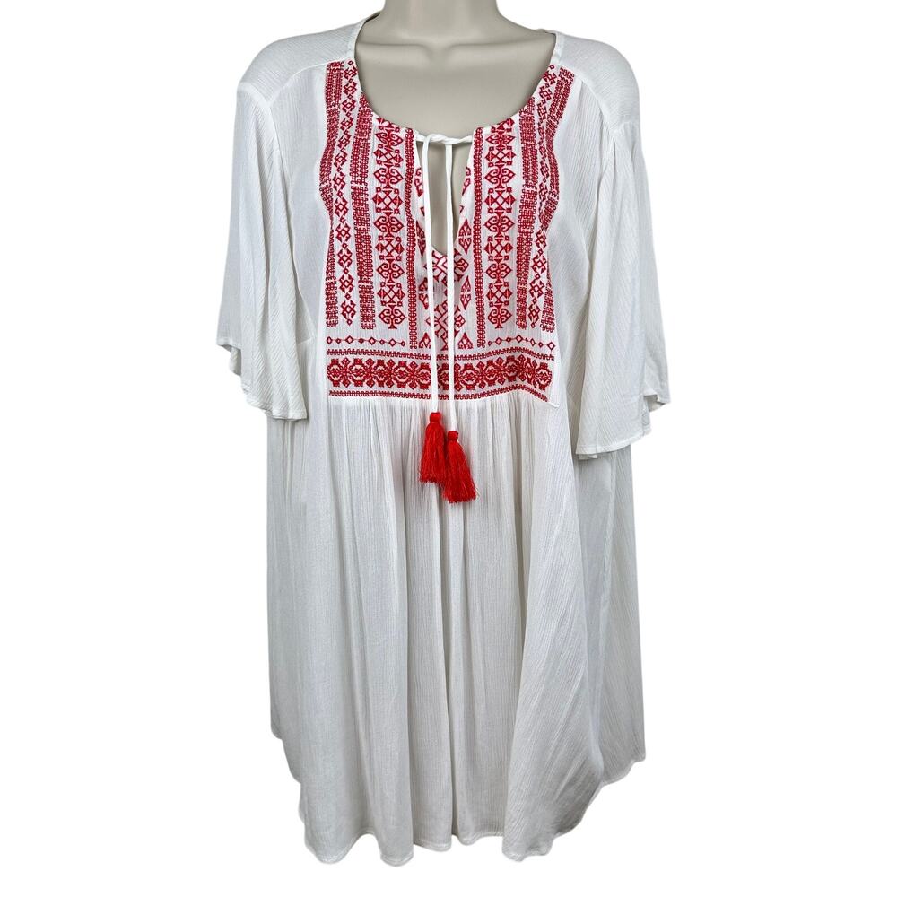 NEW Torrid Blouse Top Embroidered Peasant Tassles Flutter Sleeve White 3X Boho - Picture 3 of 11